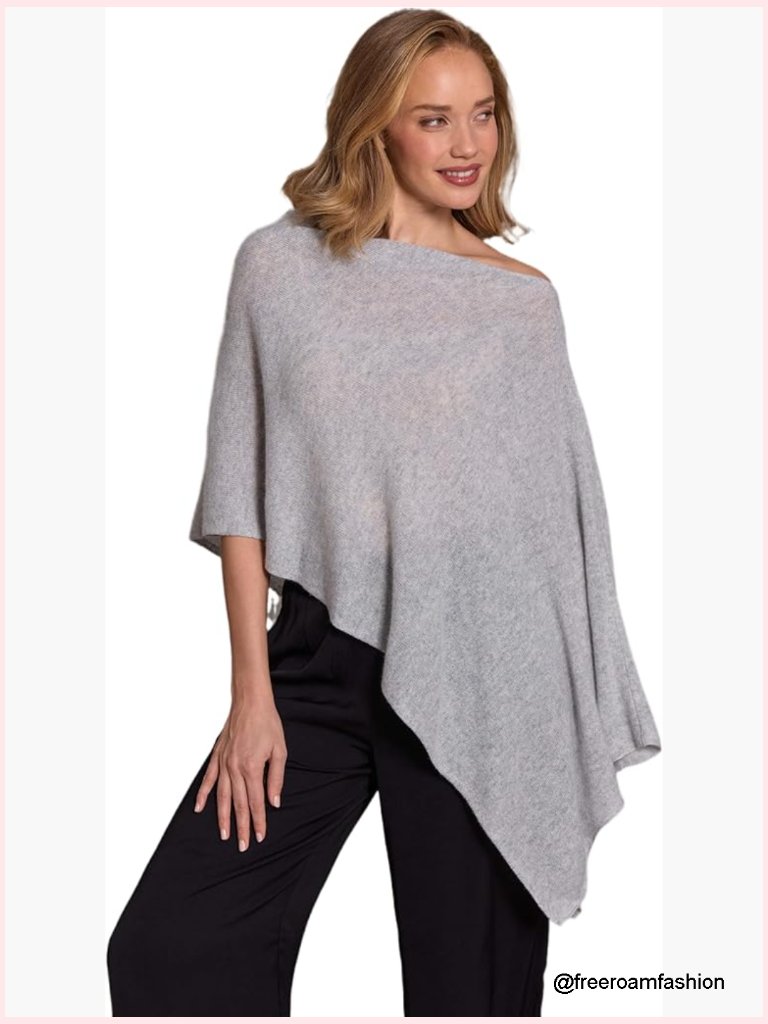 100% Cashmere Dress Topper Poncho Wrap - Soft & Warm One Size